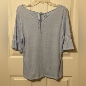 Lauren Conrad, Blue/ White Stripe, 3/4 Flounce Sleeve, Tie-Back Top, Size L